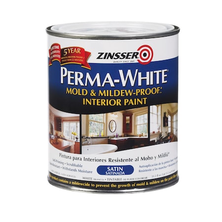 Zinsser Interior Paint, Satin, Water Base, White, 12 oz 2704